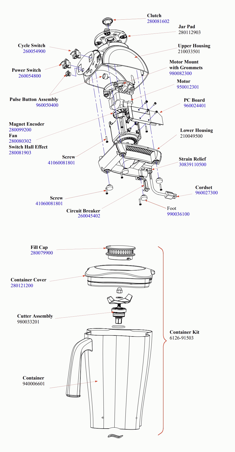 Diagram Diagram and Parts List for 91515-BR  Hamilton Beach Blender